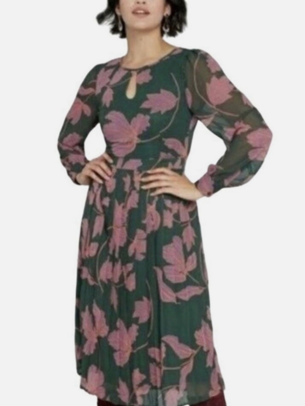 Modcloth green and pink floral dress